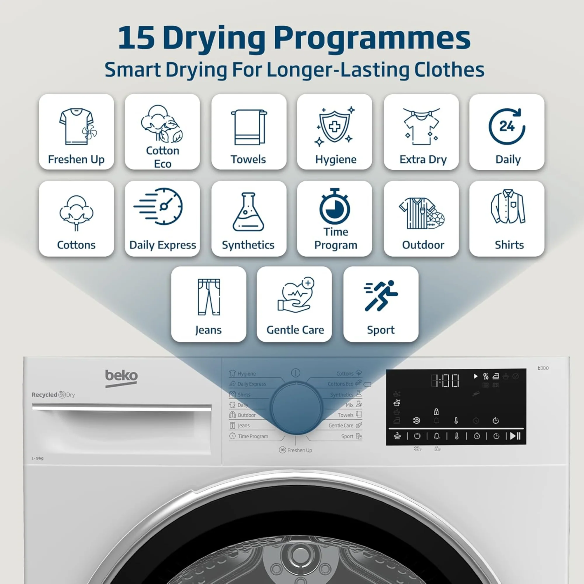 Beko Condenser Tumble Dryer 9 kg – AquaWave Sensor Drying & 15 Programmes DC9W - Image 8
