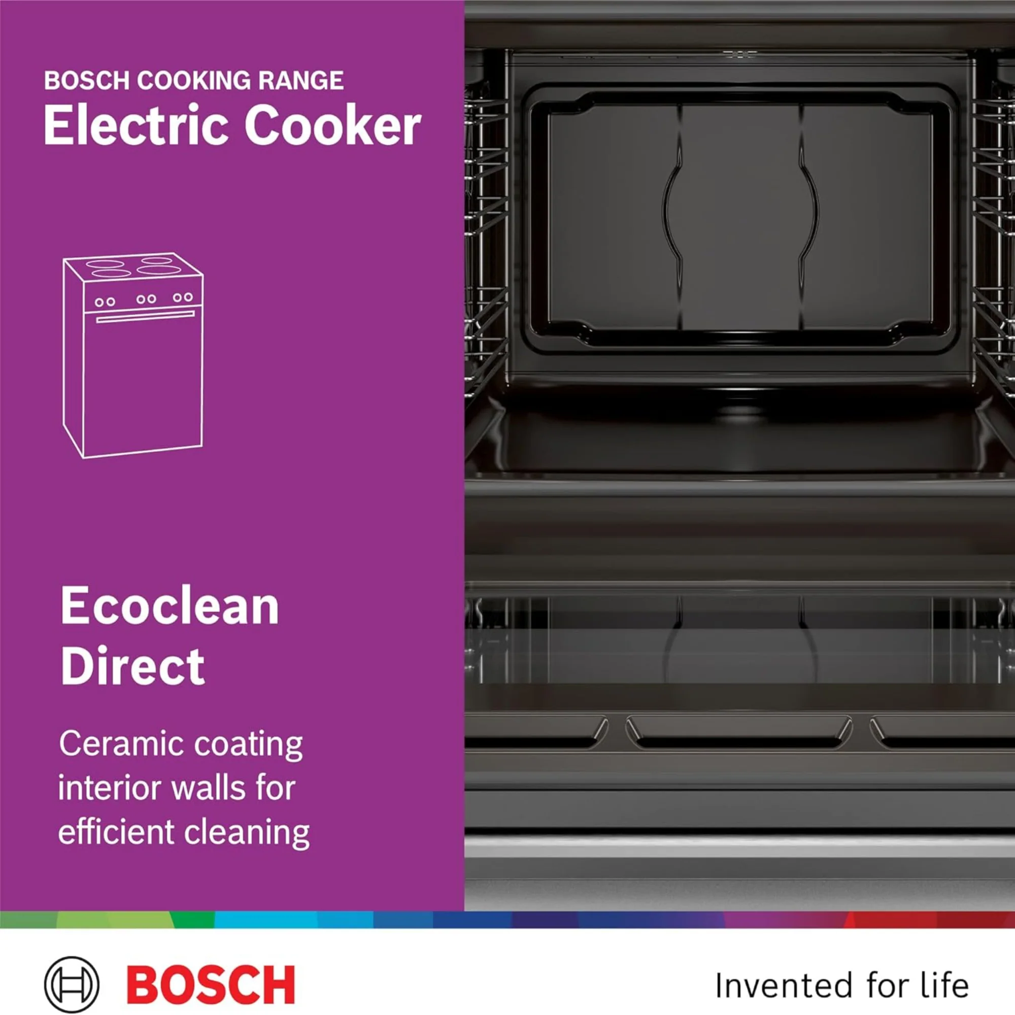 Bosch 60×60cm Freestanding Electric Cooker with 4 Ceramic Zones – 66L Oven 3D HotAir Stainless Steel HKL060070M - Image 3