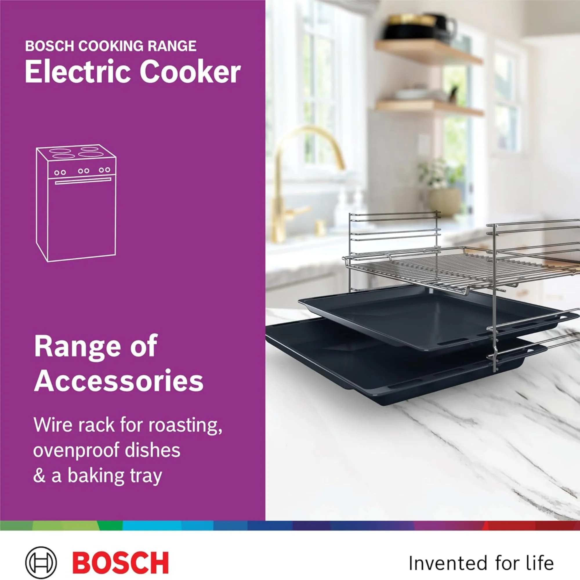 Bosch 60×60cm Freestanding Electric Cooker with 4 Ceramic Zones – 66L Oven 3D HotAir Stainless Steel HKL060070M - Image 5
