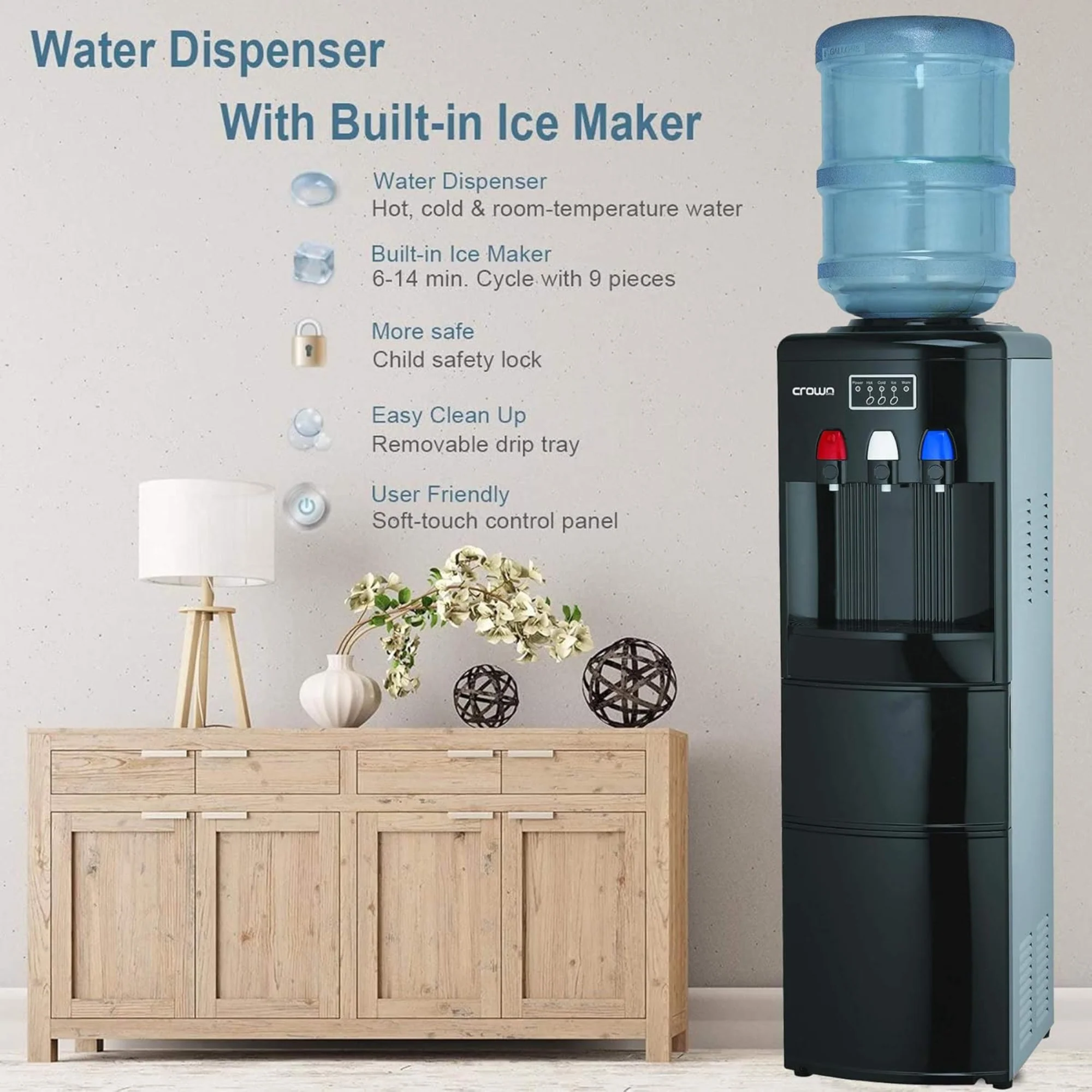 Crownline Top Load Water Dispenser – Ice Maker Hot & Cold 12kg/24h Ice Capacity WD-232 - Image 5