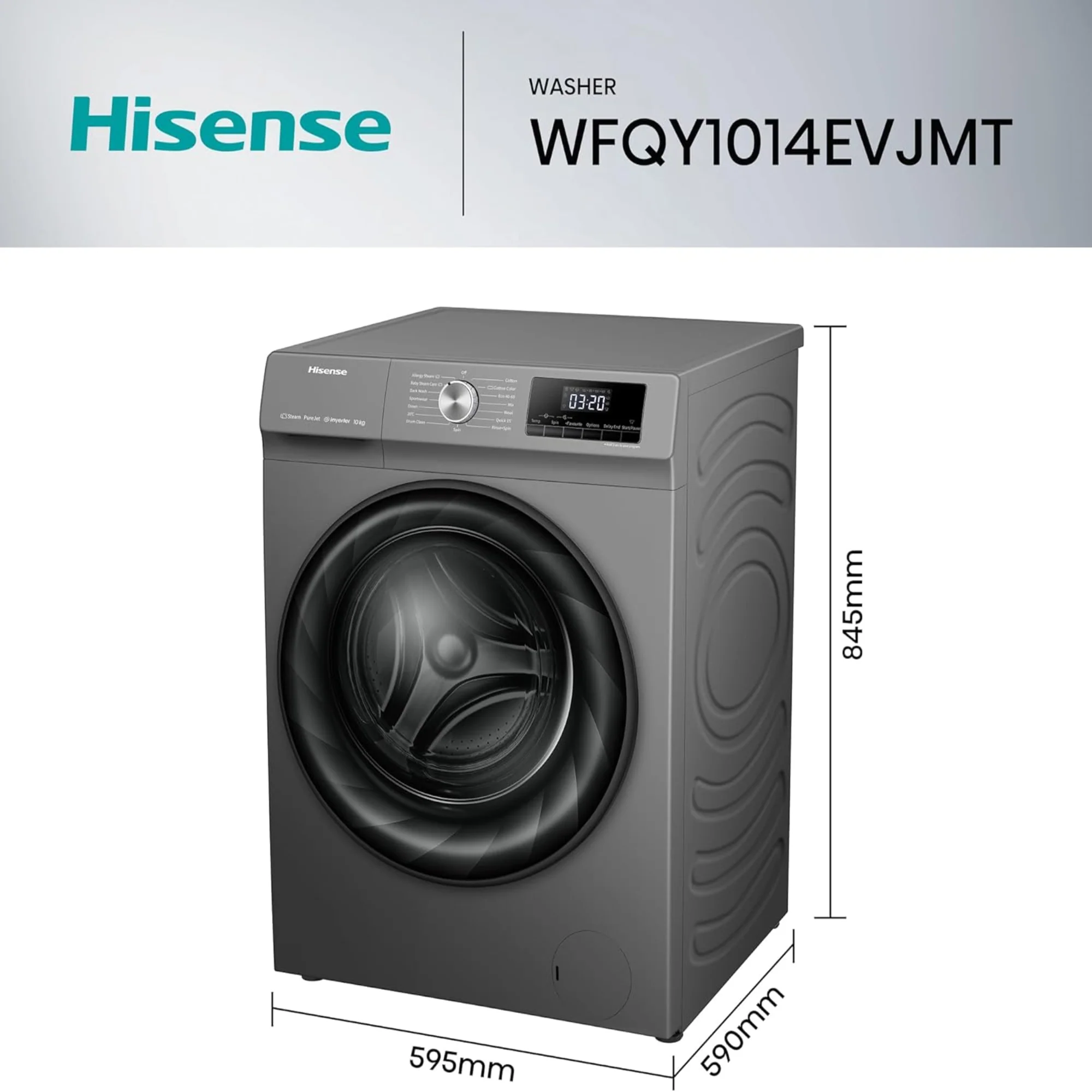 Hisense 10kg Front Load Washing Machine – Inverter Motor Steam Care Quick Wash WFQY1014EVJMT - Image 4