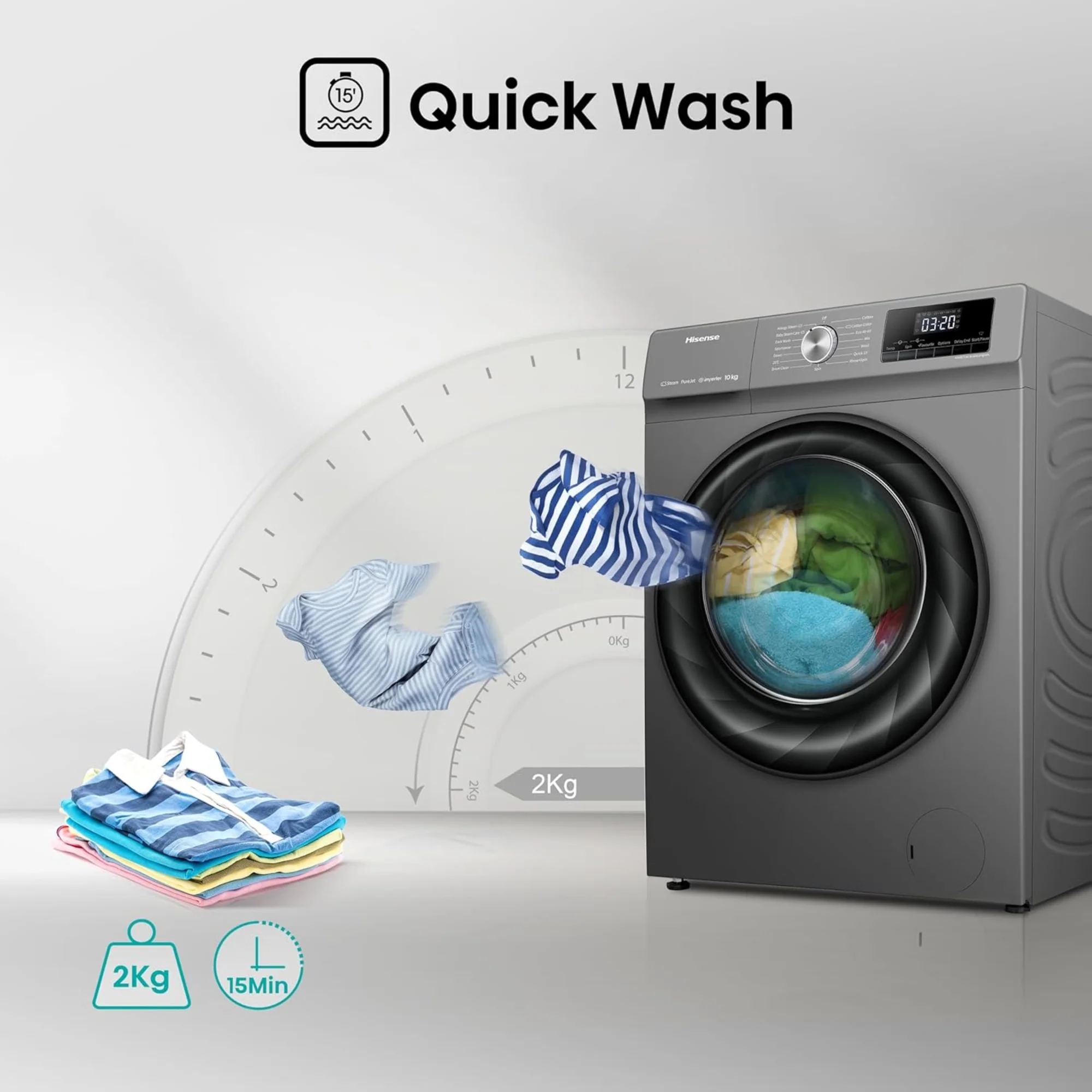 Hisense 10kg Front Load Washing Machine – Inverter Motor Steam Care Quick Wash WFQY1014EVJMT - Image 5