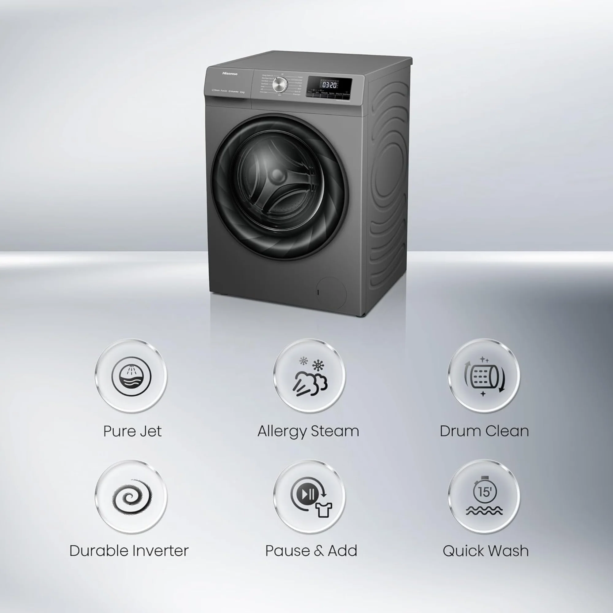 Hisense 10kg Front Load Washing Machine – Inverter Motor Steam Care Quick Wash WFQY1014EVJMT - Image 9
