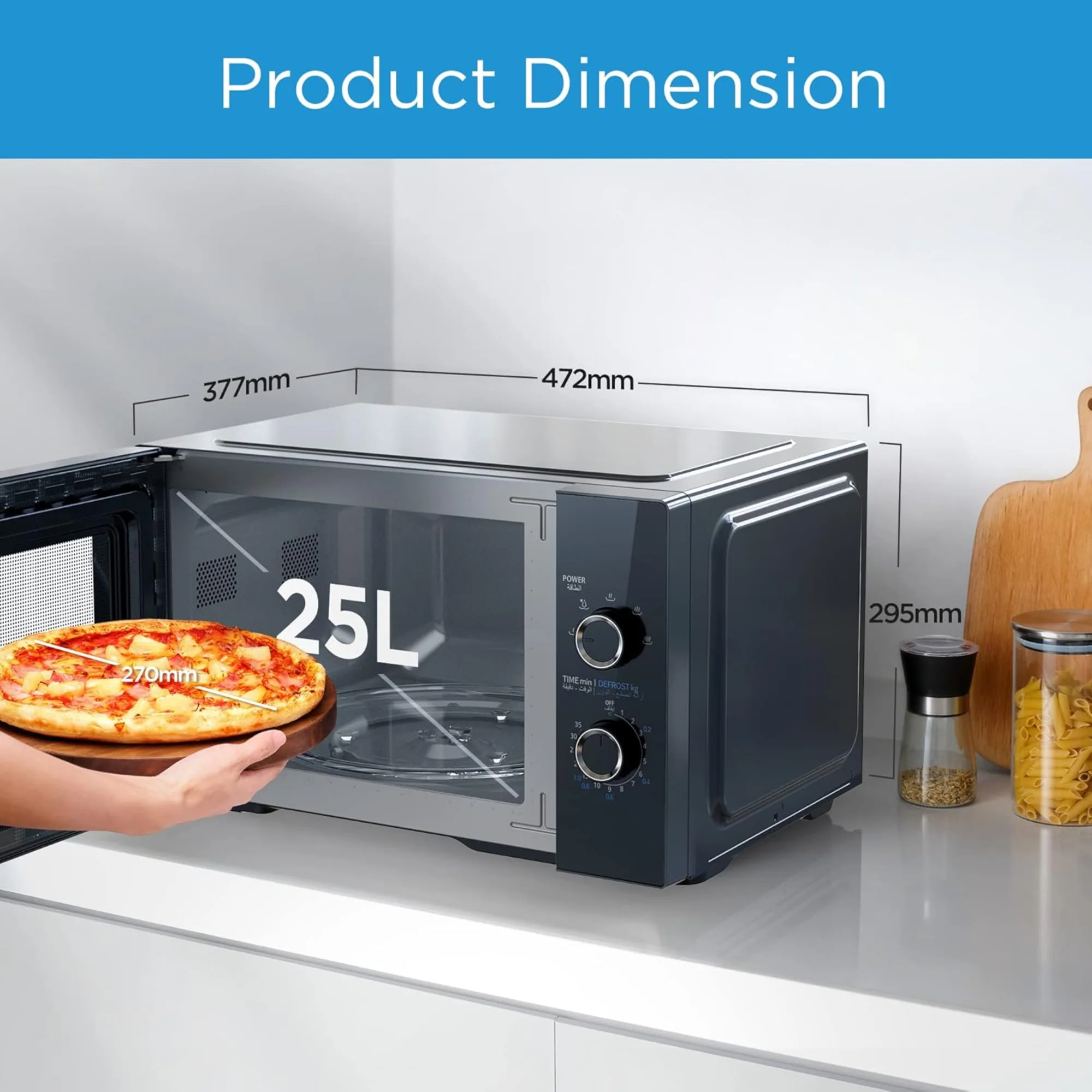 Midea 25 Liter Solo Microwave Oven – 800W 5 Power Levels Defrost Function Child Lock MM8P022KG-BK - Image 9