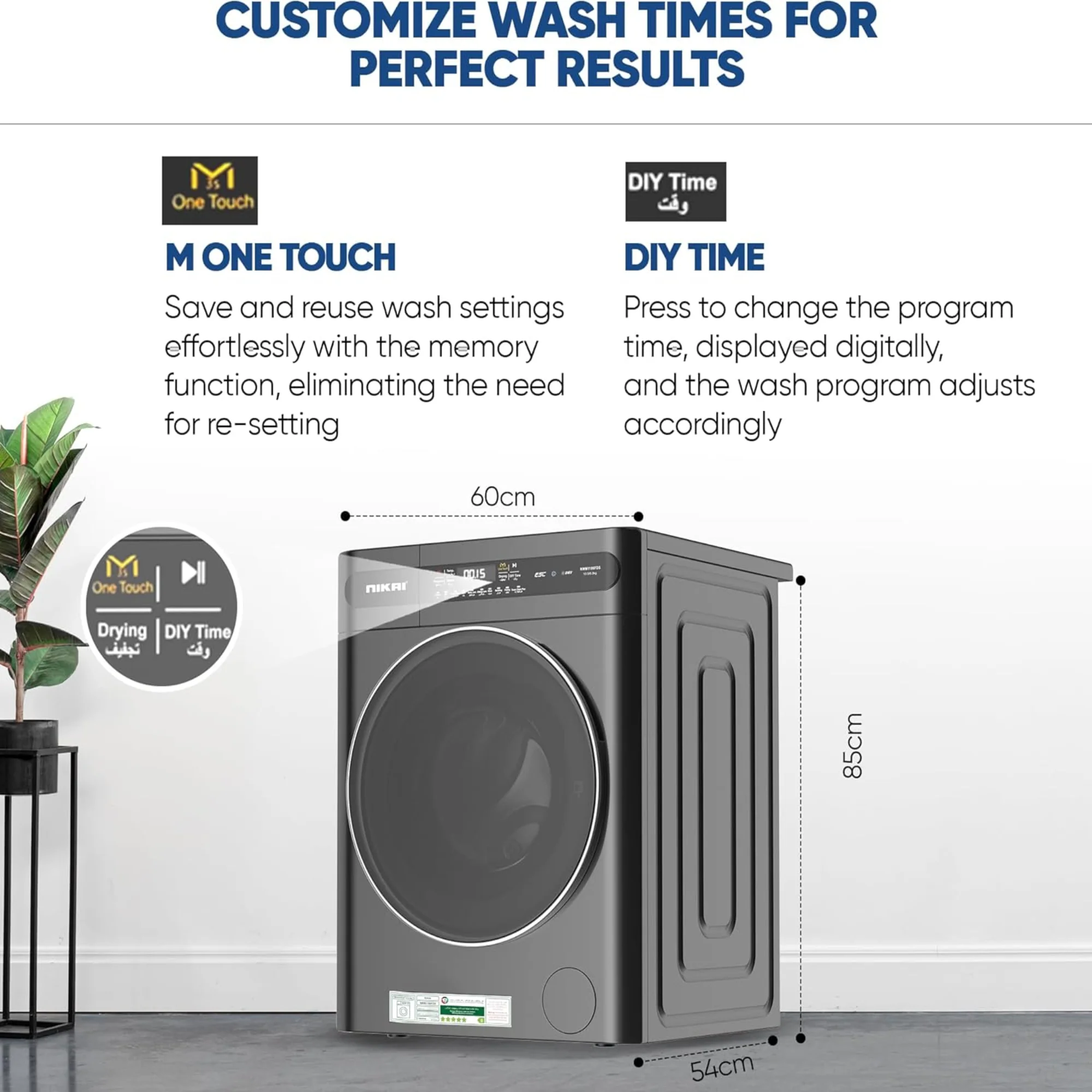Nikai 10/6 kg Washer Dryer – 1400 RPM BLDC Inverter 18 Programs Touch Control NWM1106FDS - Image 3