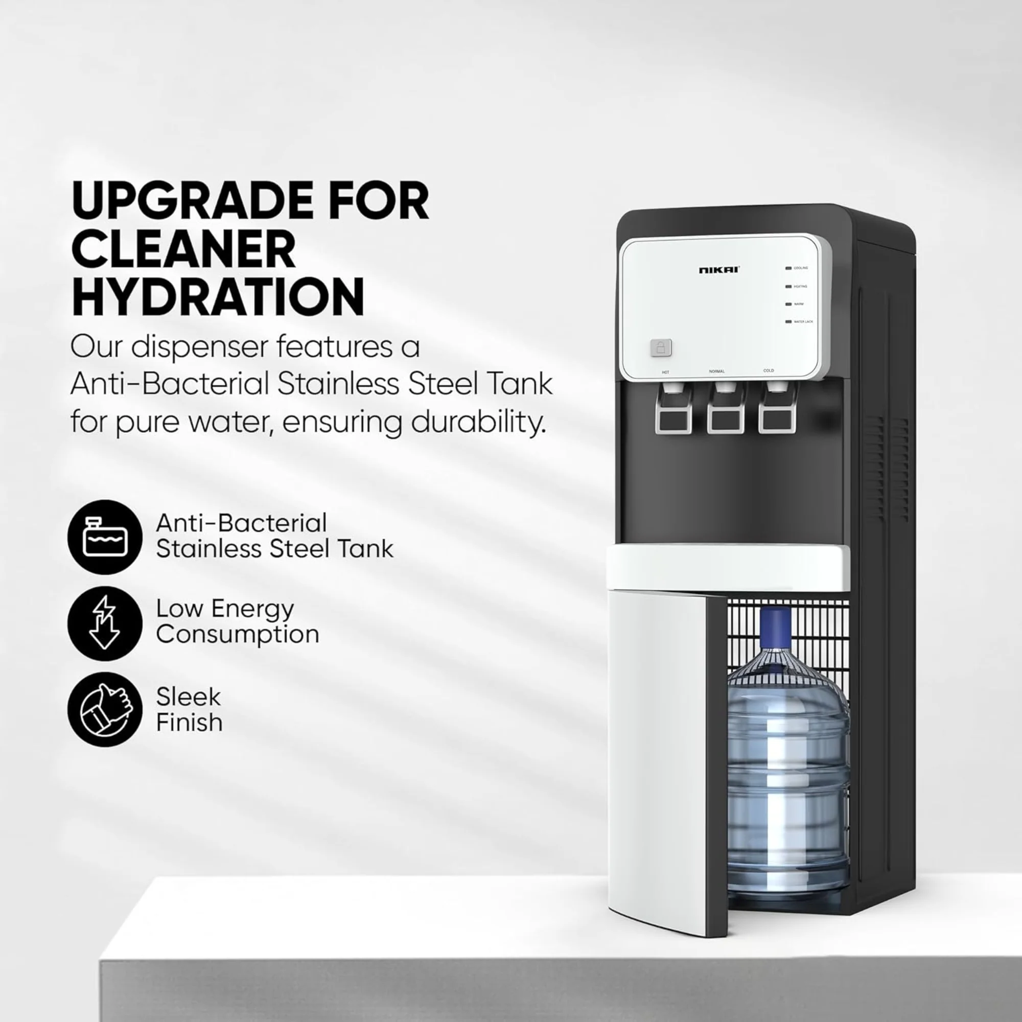 Nikai Bottom Load Water Dispenser – Hot Cold & Normal Compressor Cooling Anti-Bacterial Tank NWD2000BL - Image 4