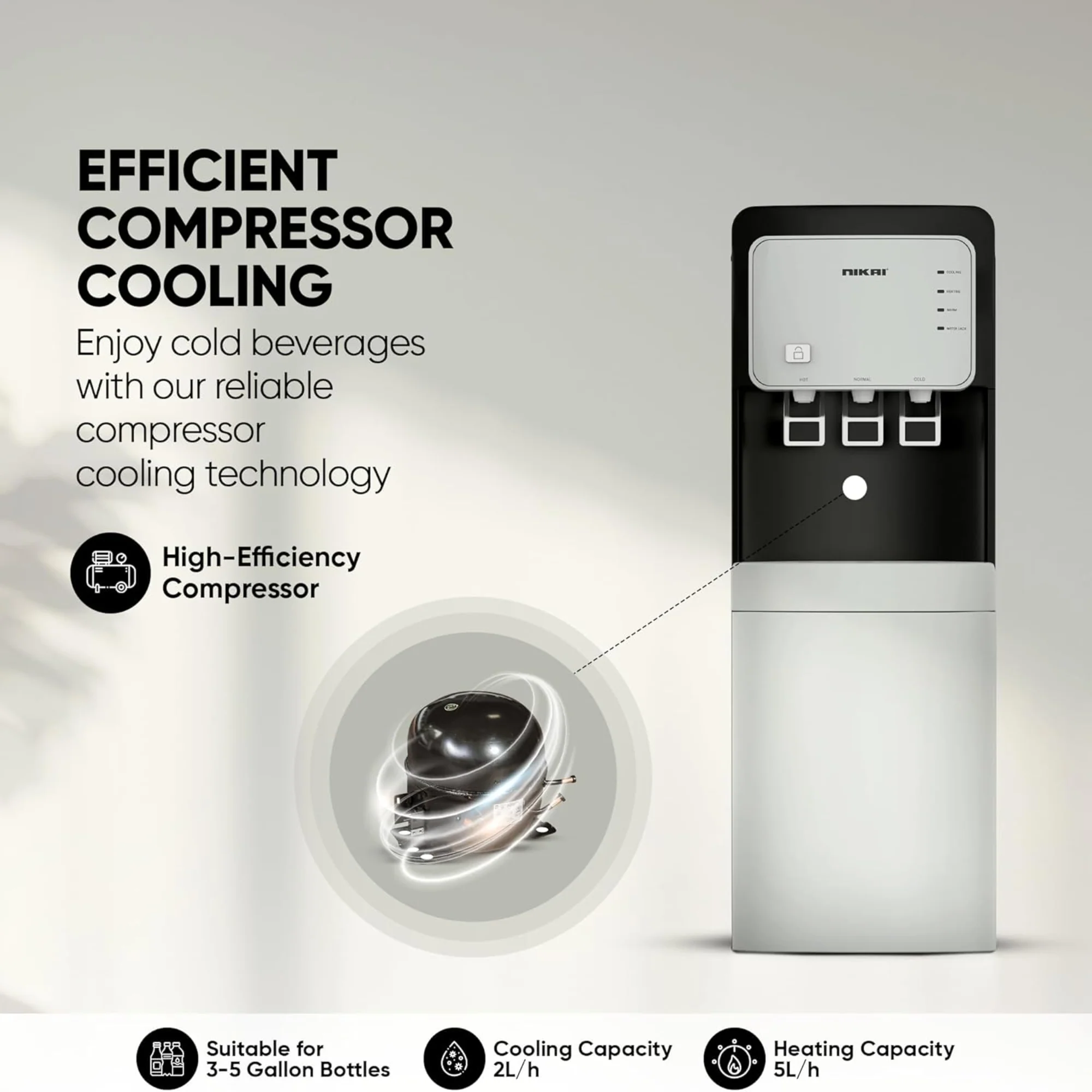 Nikai Bottom Load Water Dispenser – Hot Cold & Normal Compressor Cooling Anti-Bacterial Tank NWD2000BL - Image 7