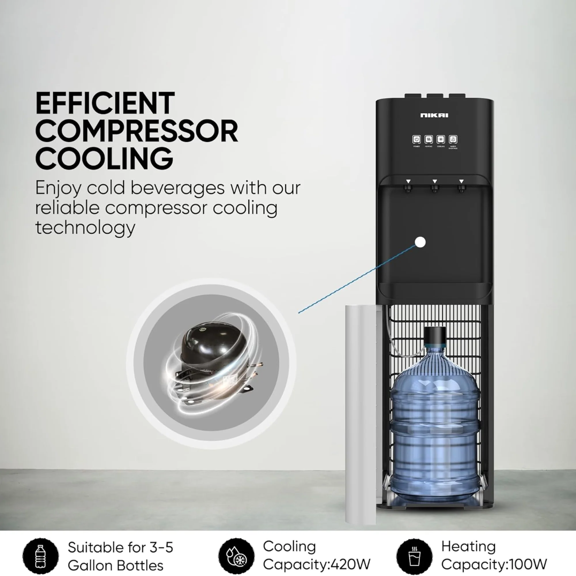 Nikai Bottom Load Water Dispenser – Hot Cold & Ambient Stainless Tank Child Lock NWD4000BS - Image 4