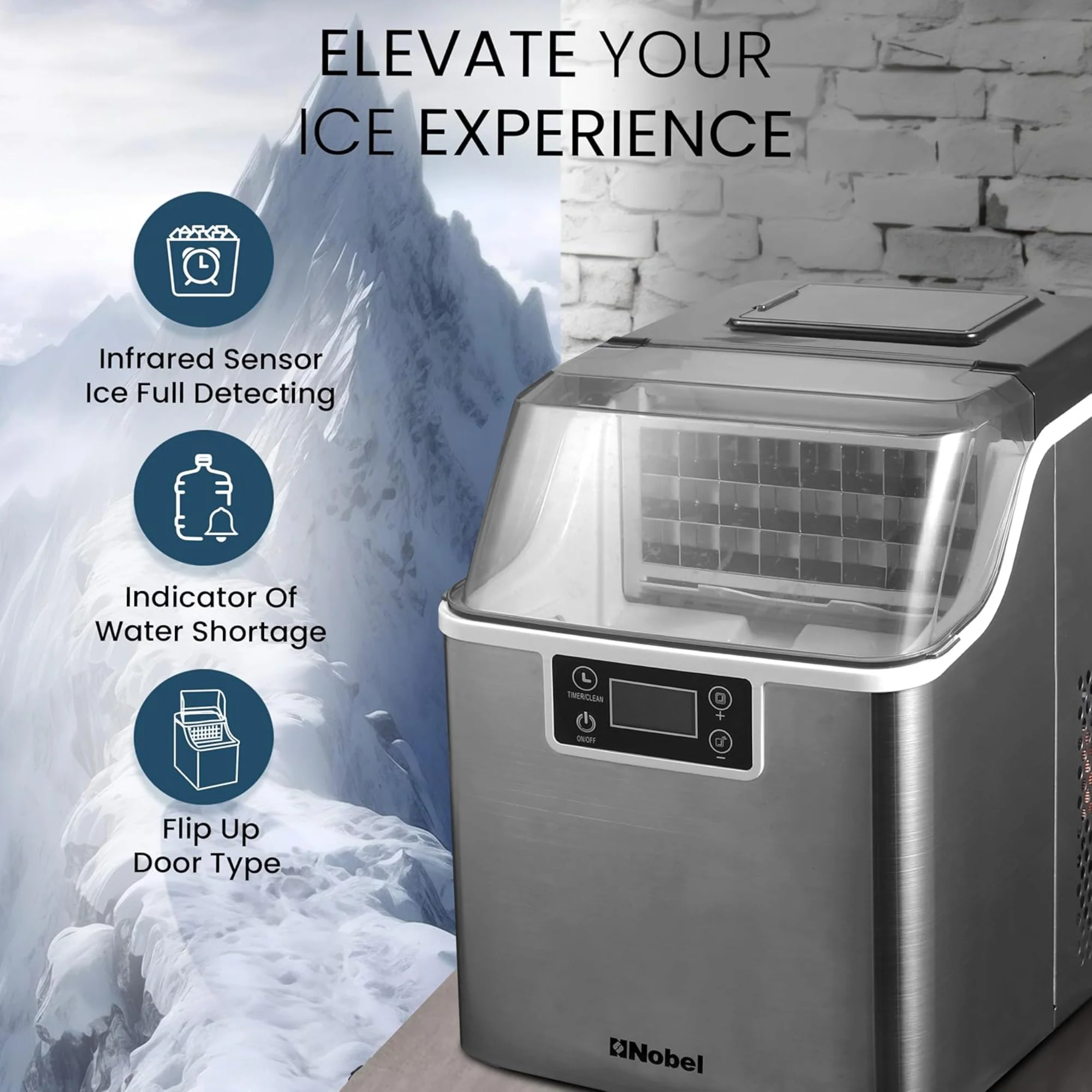 Nobel Ice Maker – 20/25kg Daily Capacity 3.2L Tank LED Display Infrared Sensor R290 Refrigerant NIM27 - Image 6
