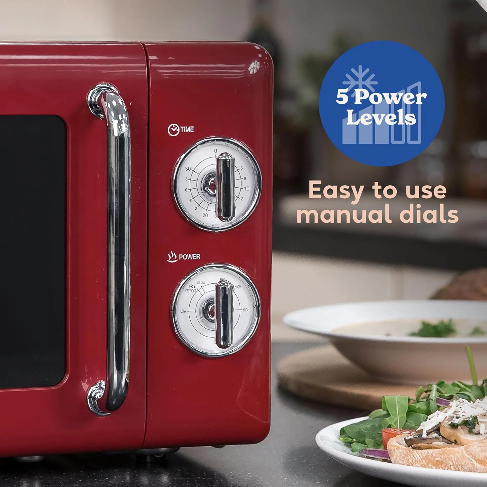 Russell Hobbs 17 Liter Retro Microwave Oven – 700W 5 Power Levels Defrost Function Manual Control RHRETMM705R - Image 12