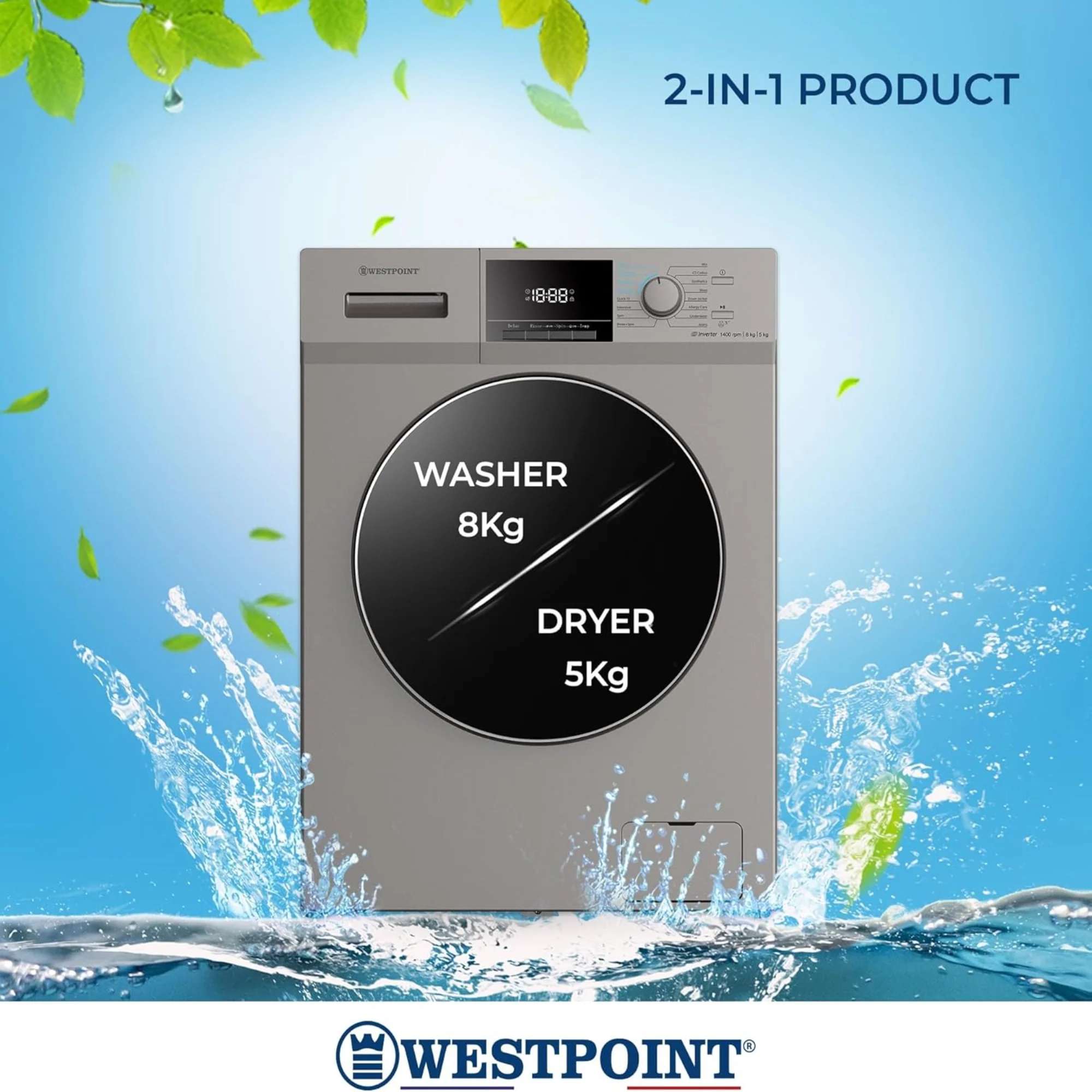 Westpoint 8/5 kg Washer Dryer – 1400 RPM Inverter Motor 12 Programs Quick Wash WDMT-81424ES - Image 6