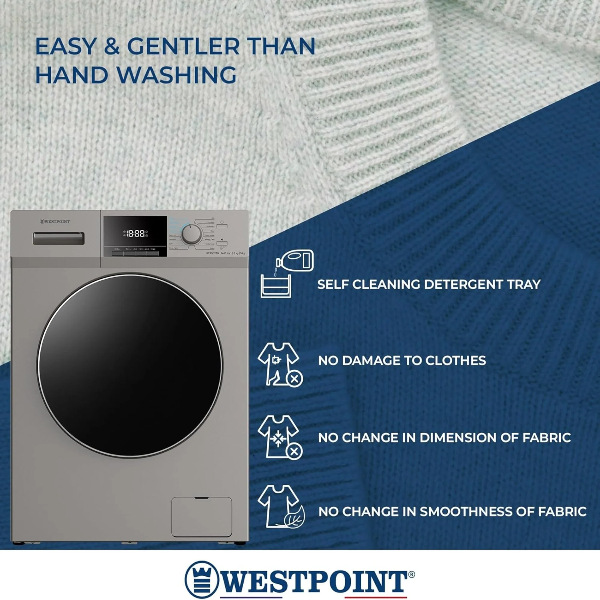 Westpoint 8/5 kg Washer Dryer – 1400 RPM Inverter Motor 12 Programs Quick Wash WDMT-81424ES - Image 7